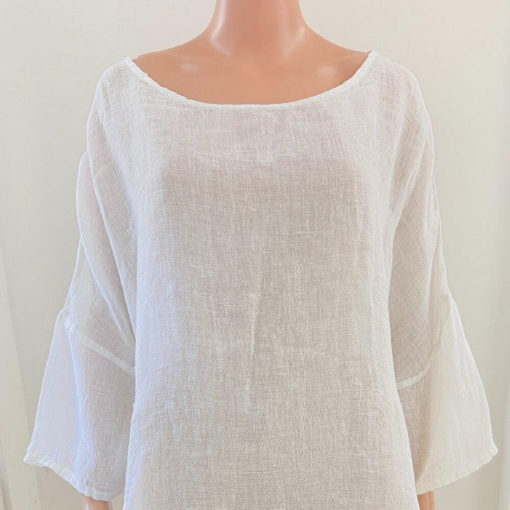 Namsar - Cream White Linen Oversized Tunic Patch Pockets - OS